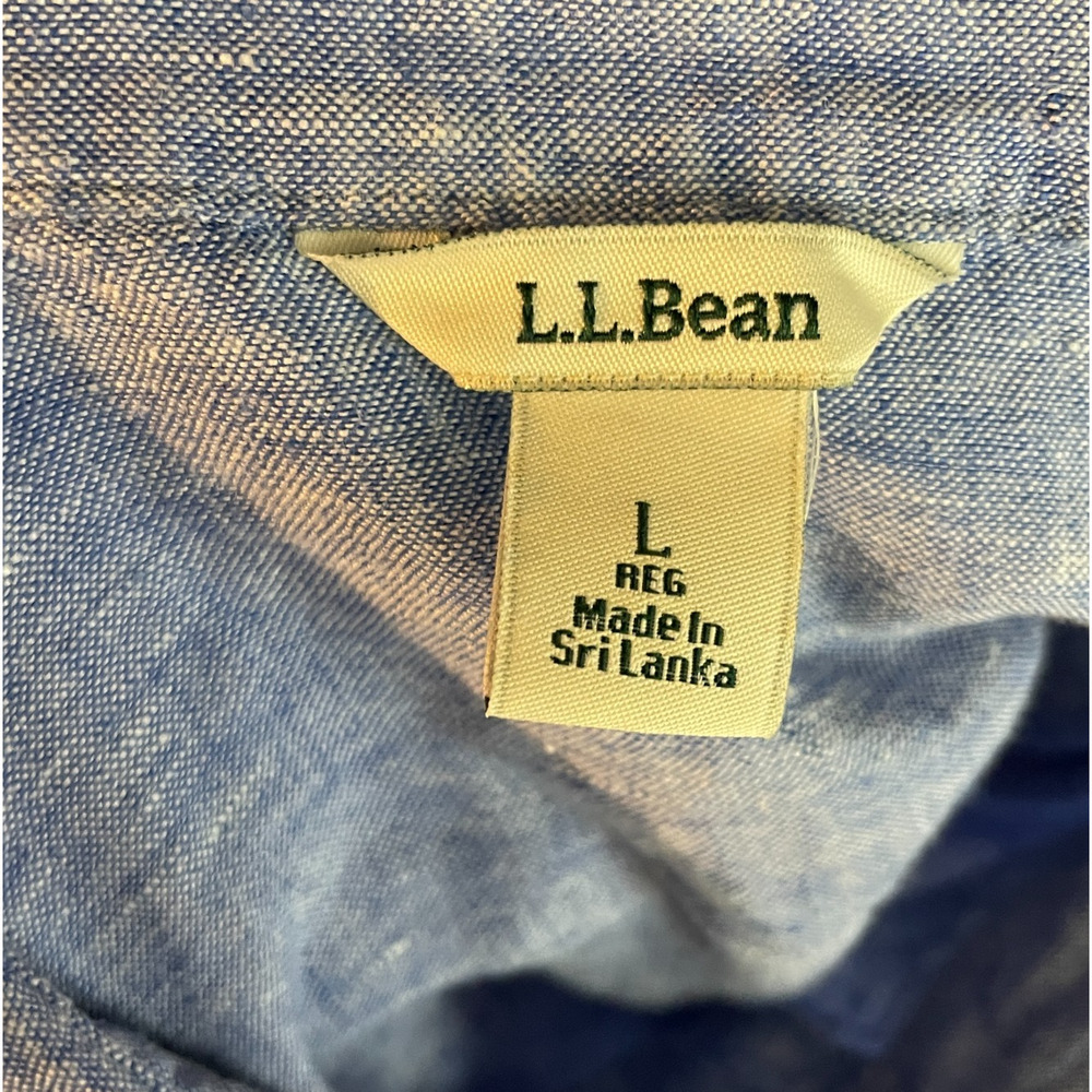 Women's Large L.L.Bean Premium Washable 100% Linen Blue Button Down Blouse - Picture 4 of 5
